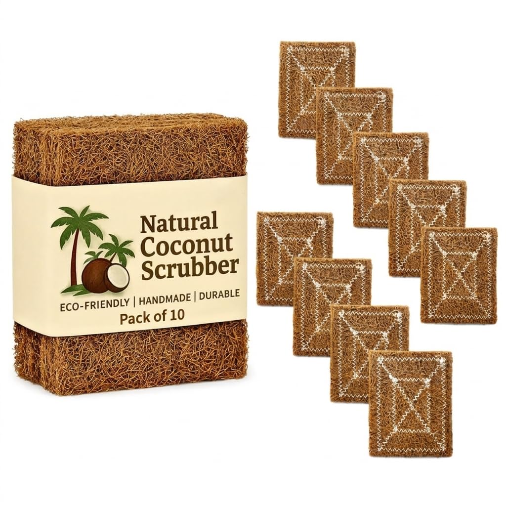 Coconut Coir Scrubber – Natural Dishwashing Pad  Pack of  10